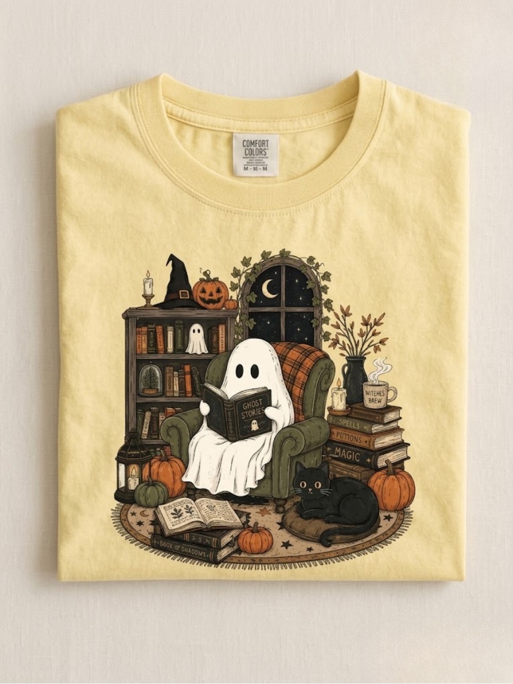 Comfort Colors Yellow Tee with Ghost Reading Graphic